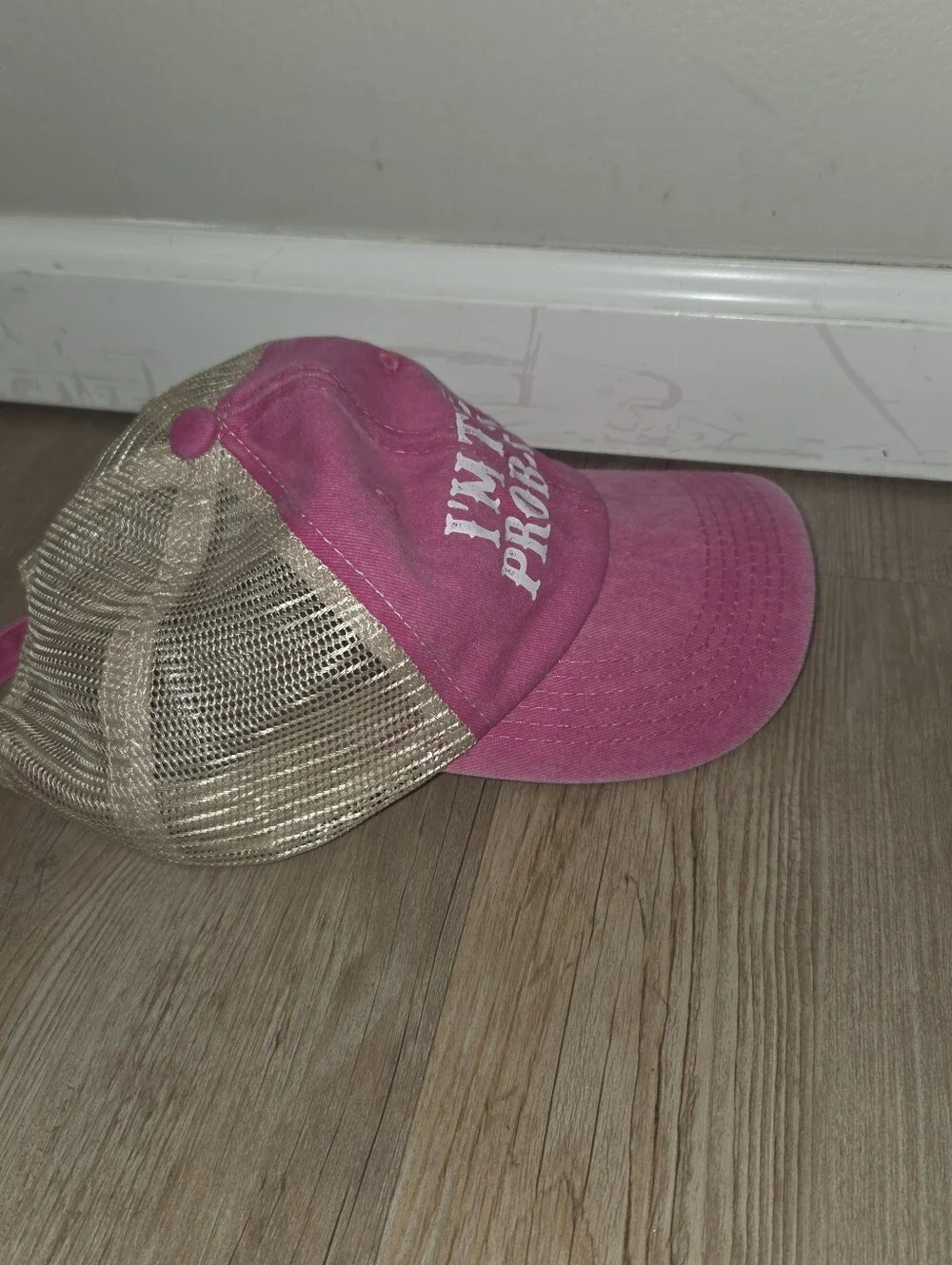 Pink Mesh-Back Women's Baseball Cap with 'I'M THE PROBLEM' Slogan